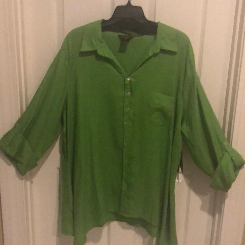 Multiples green 100% linen tunic. Sz 2x NWT